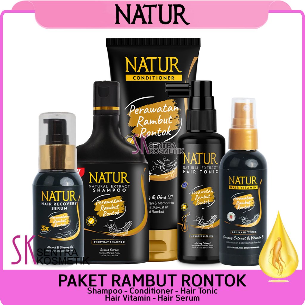 Jual Paket Perawatan Rambut Rontok NATUR Hair Fall Treatment Ginseng ...