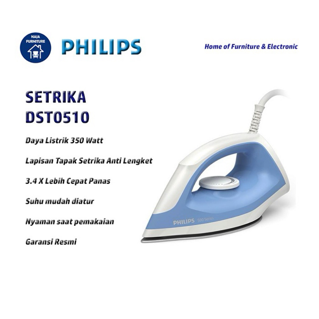 Jual PHILIPS Setrika Kering DST0510 | Gosokan Philips DST0510 | Philips ...