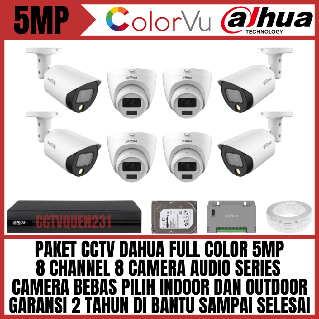 PAKET CCTV DAHUA 5MP COLORVU CHANNEL CAMERA AUDIO SERIES 2560H KAMERA  CCTV FULL COLOR