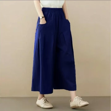 Anoya Celana Kulot Korean Style Bawahan Wanita Dewasa Basic Bahan Linen Rami