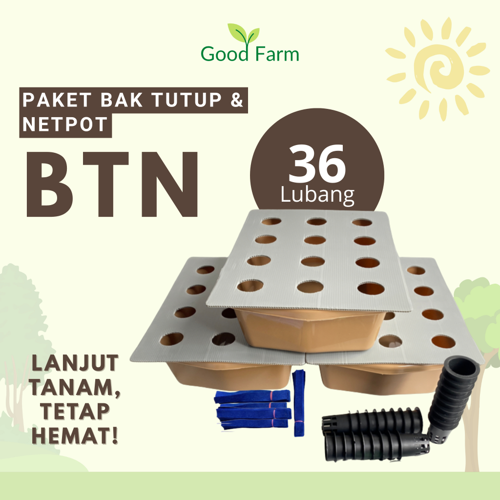 GoodFarm - Paket BTN Bak Tutup dan Netpot 36 Lubang 3 Bak Hidroponik Pemula Sistem Wick