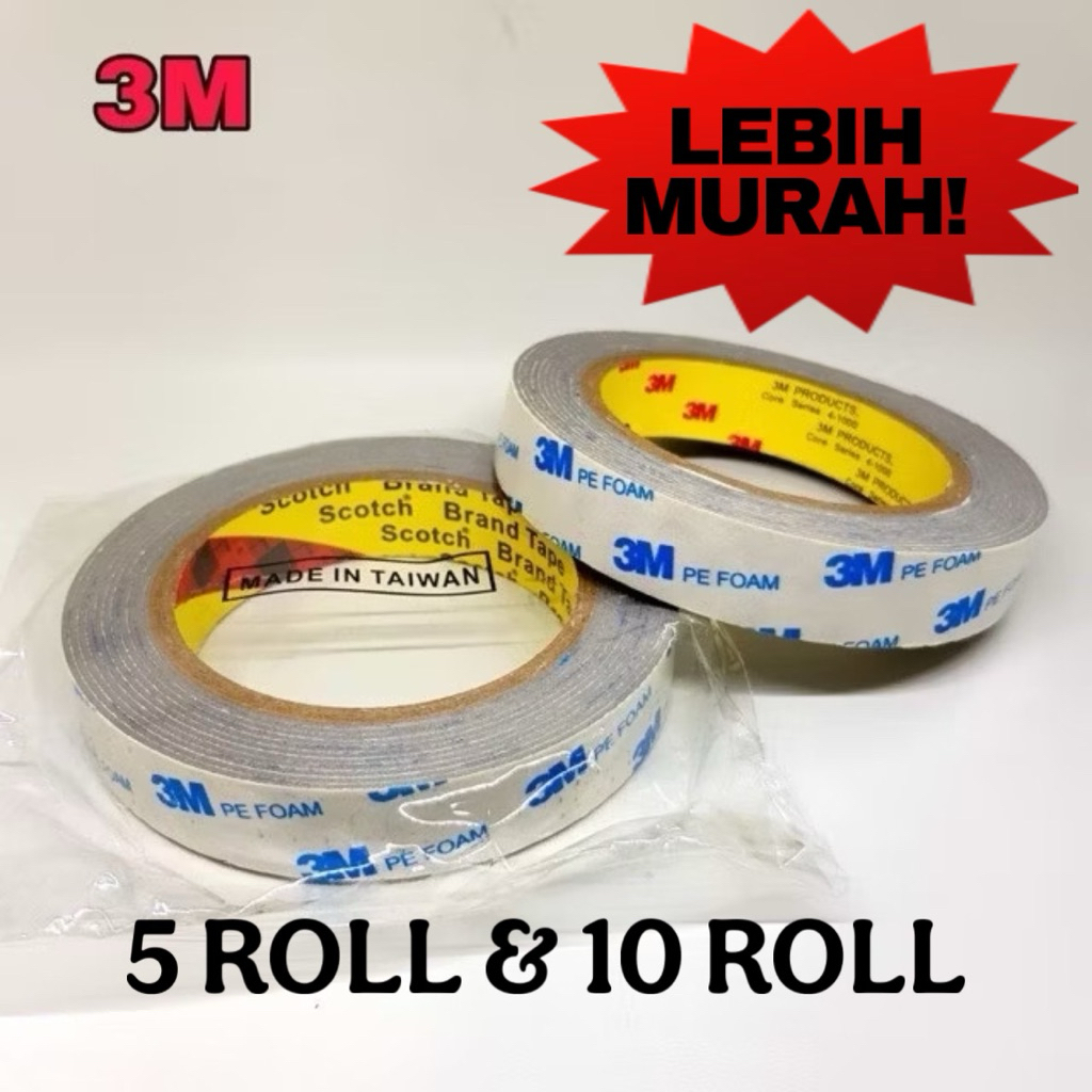 Jual ( 5 ROLL / 10 ROLL) Double Tape 3M Putih Double Tape Putih PEREKAT ...