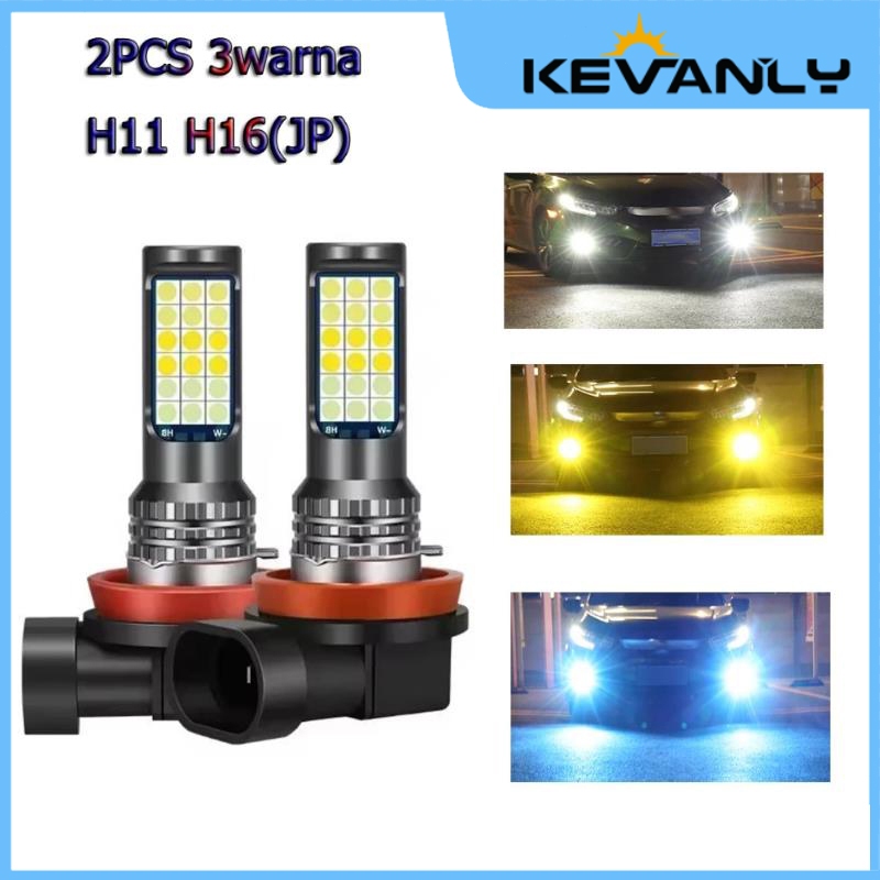 KEVANLY 2pcs Lampu kabut Led 3 warna H8 H11 H16 (jp) untuk Avanza Xenia Calya Sigra Agya Ayla Ertiga Jazz Brio Rocky Raize Yaris