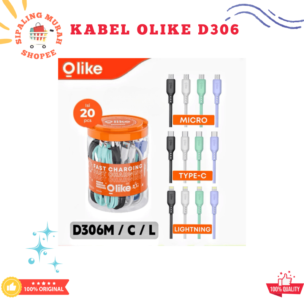Jual KABEL DATA OLIKE D306 MICRO / D306 TYPE C / D306 LIGHTNING FAST ...