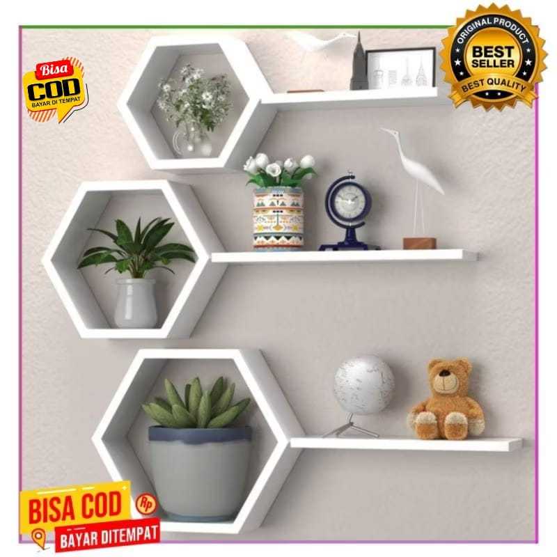 Jual RAK DINDING HEXAGONAL SEGI ENAM KAYU TEMPEL AMBALAN MINIMALIS ...