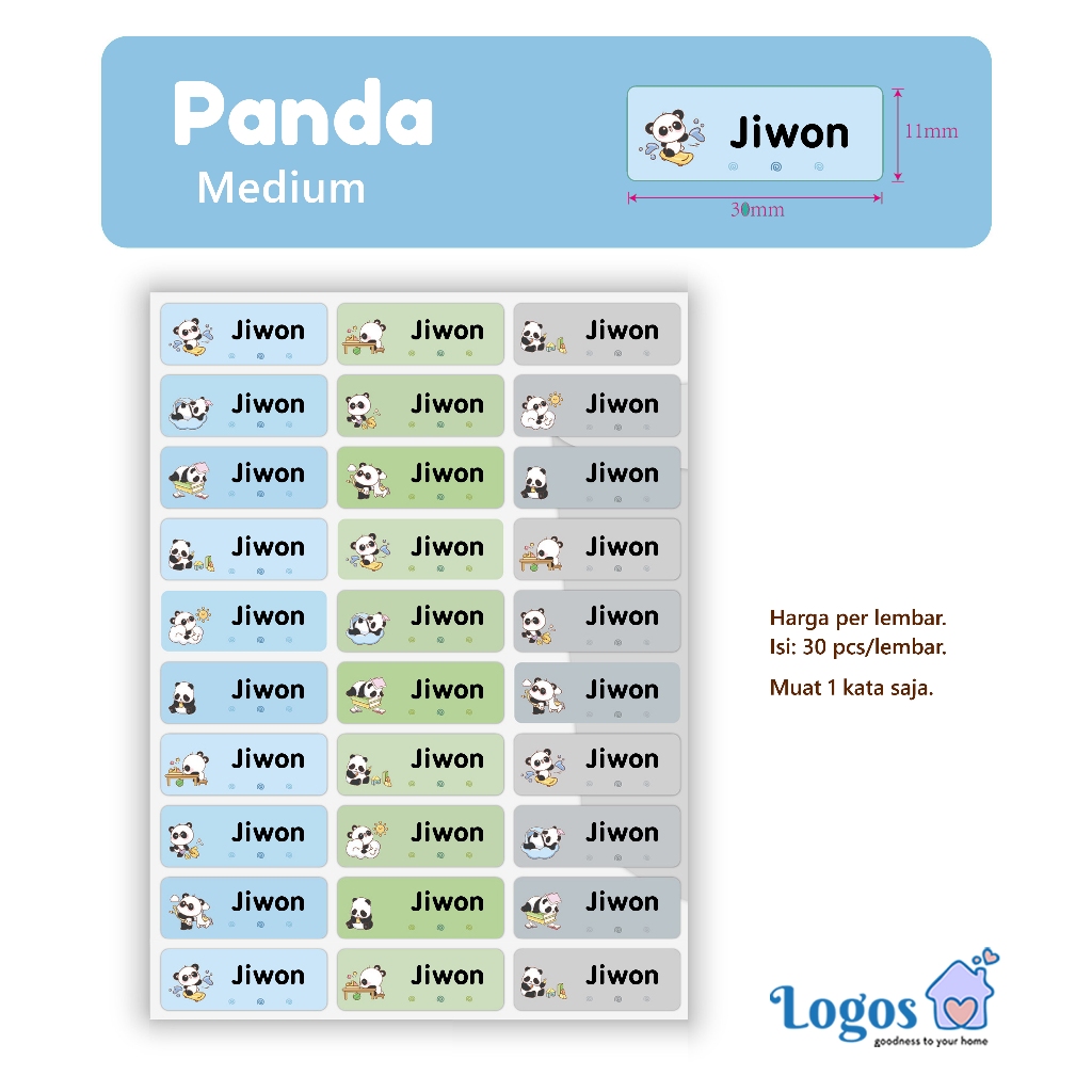Jual Ay00! Panda Label Nama Waterproof Medium stiker nama anak Name ...
