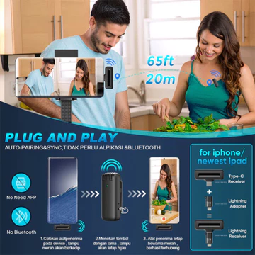 Wireless Microphone Noise Cancelling 2 Mic Clip On Plug Play Untuk Video Record Live Stream