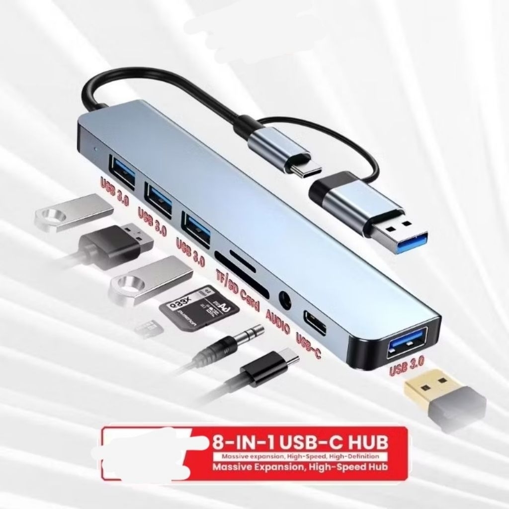 Jual port 8 in 1 USB Type C ke Usb 3.0 high speed usb hub with audio ...
