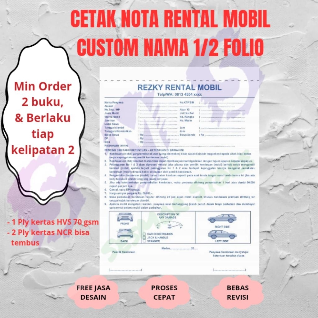 Jual CETAK NOTA RENTAL MOBIL 1/2 FOLIO CUSTOM NAMA | Shopee Indonesia