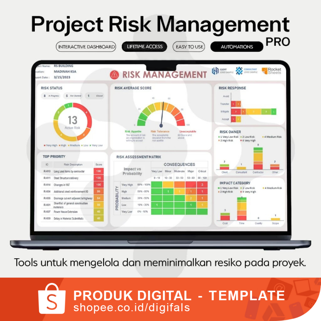 Jual Project Risk Management PRO (Excel) Template - Tools Terbaik untuk ...