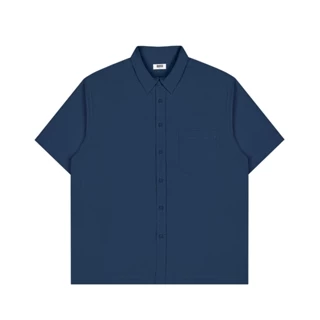 M231 Kemeja Pria Boxy Tekstur Motif Linen Navy 1171C