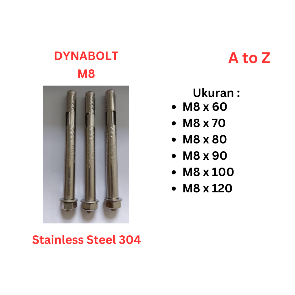 Jual Dynabolt Stainless M8 x 60 / 70 / 80 / 90 / 100 / 120 - Anchor ...