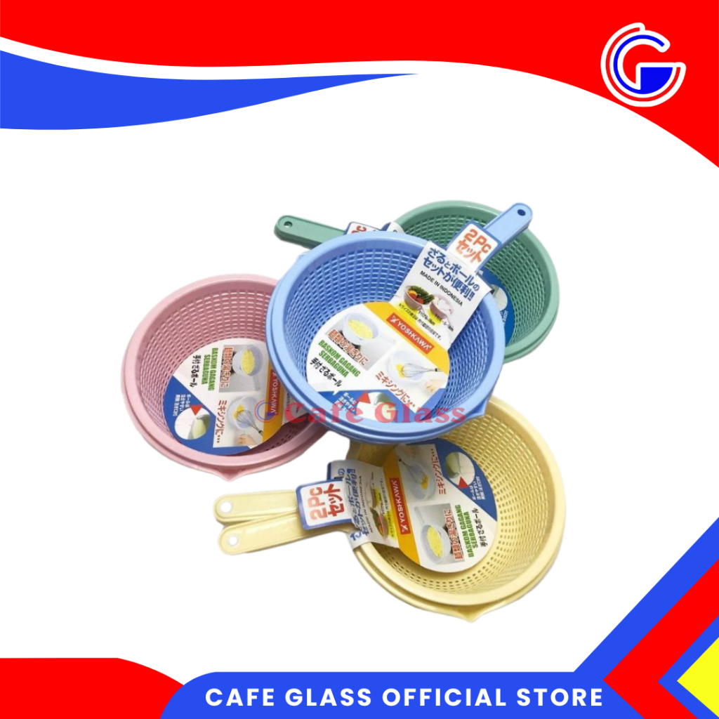 Baskom Saringan Cuci Sayur Buah Gagang Panjang / Baskom Sayur Plastik Dengan Handle / Baskom Siraman Air Bpa Free / Set Baskom Saringan Tebal Ukuran Sedang - Minowa B-081