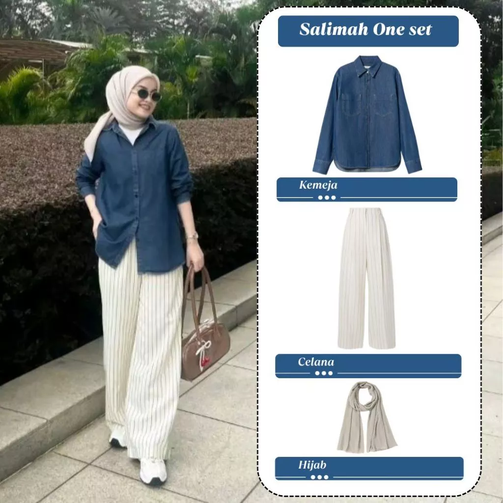 One Set 4-in-1 Wanita Kekinian Denim Hijab
