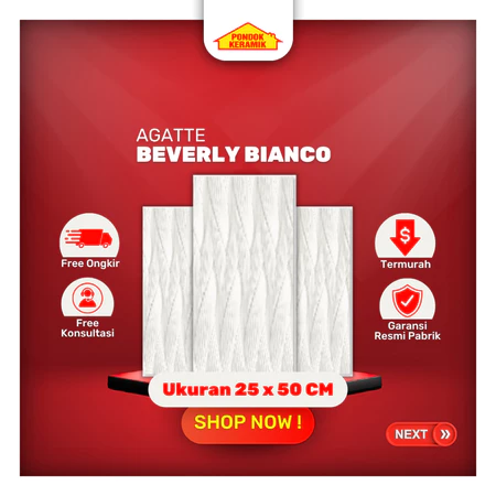 Keramik Dinding Agatte 25x50 Beverly Bianco Glossy Embossed