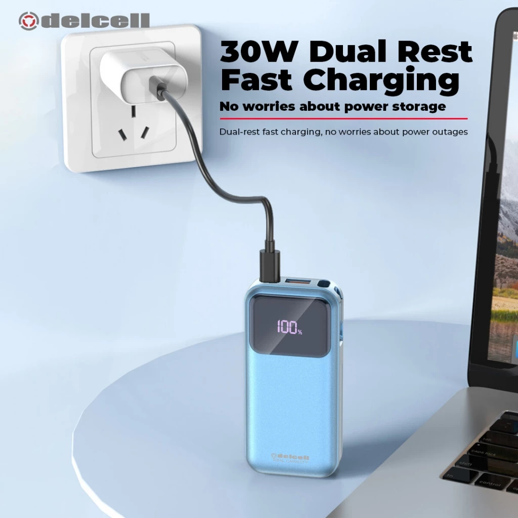DELCELL Powerbank 10500mAh Fast Charging 22.5W LED Display Port Type C QC +PD 2 Tahun garansi