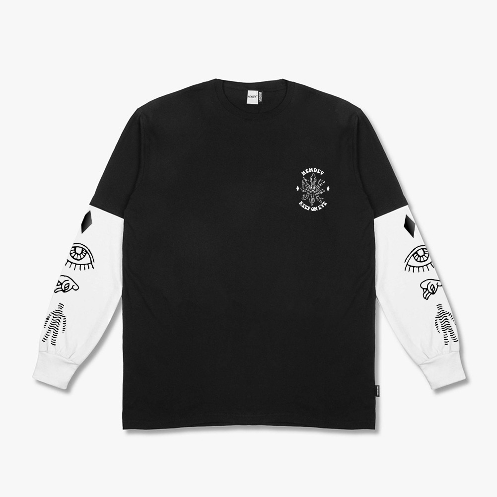 Jual Hemdev Tshirt Doublesleeve Flaws Black Tees Katun | Shopee Indonesia
