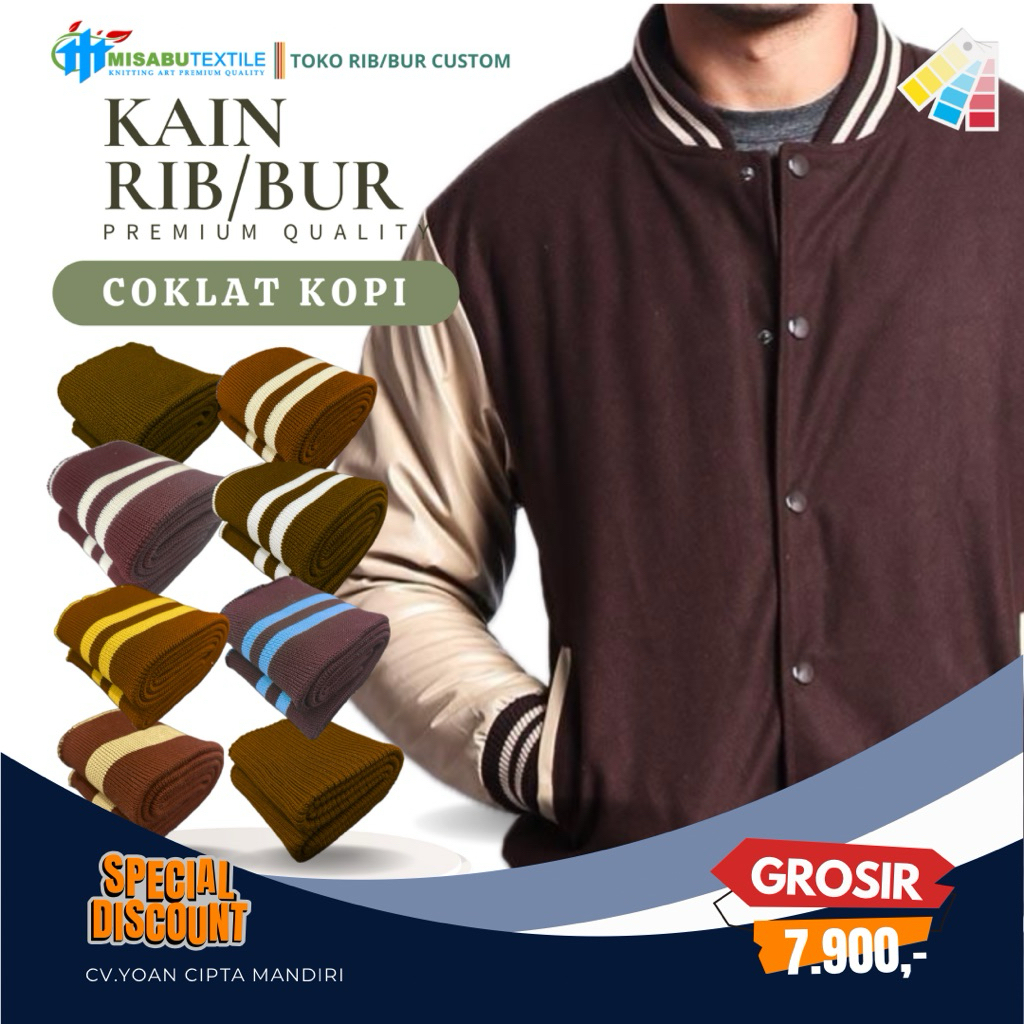 Jual Kain rib bur coklat kopi polyester premium - tebal halus dan ...