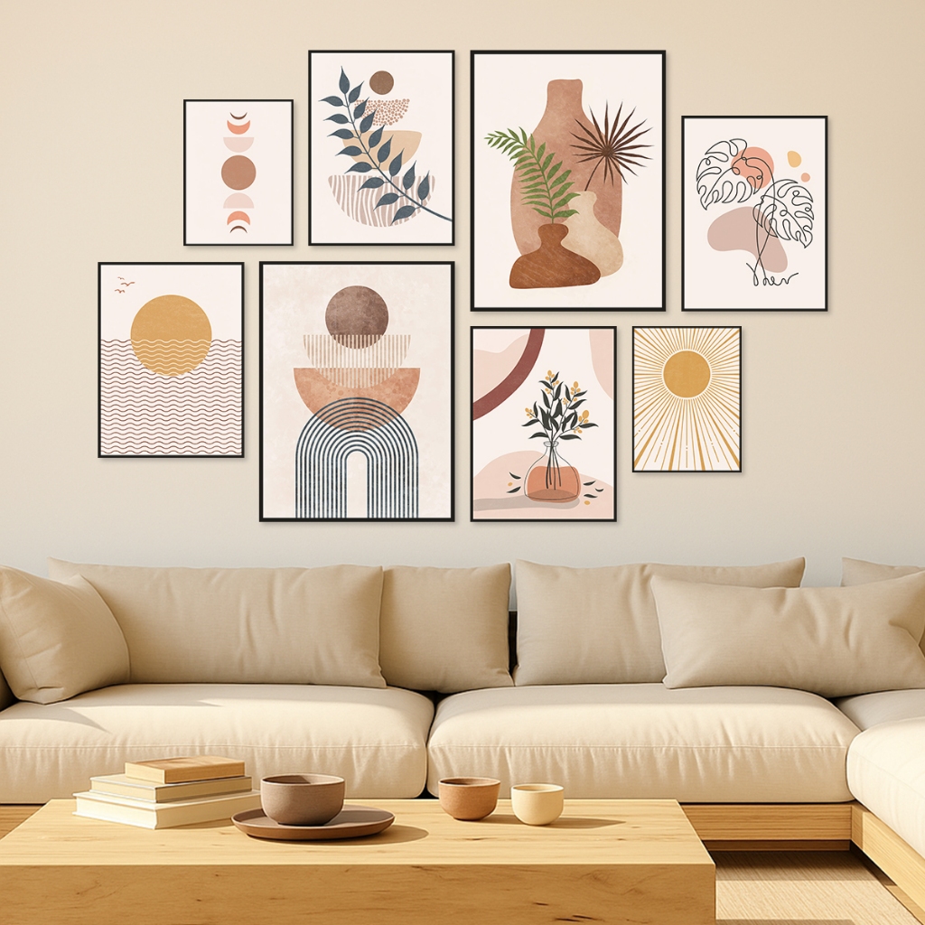 Hiasan Dinding Aesthetic Boho Bohemian Retro Wall Art Block Lines Dekorasi Natural Ruang Tamu RX