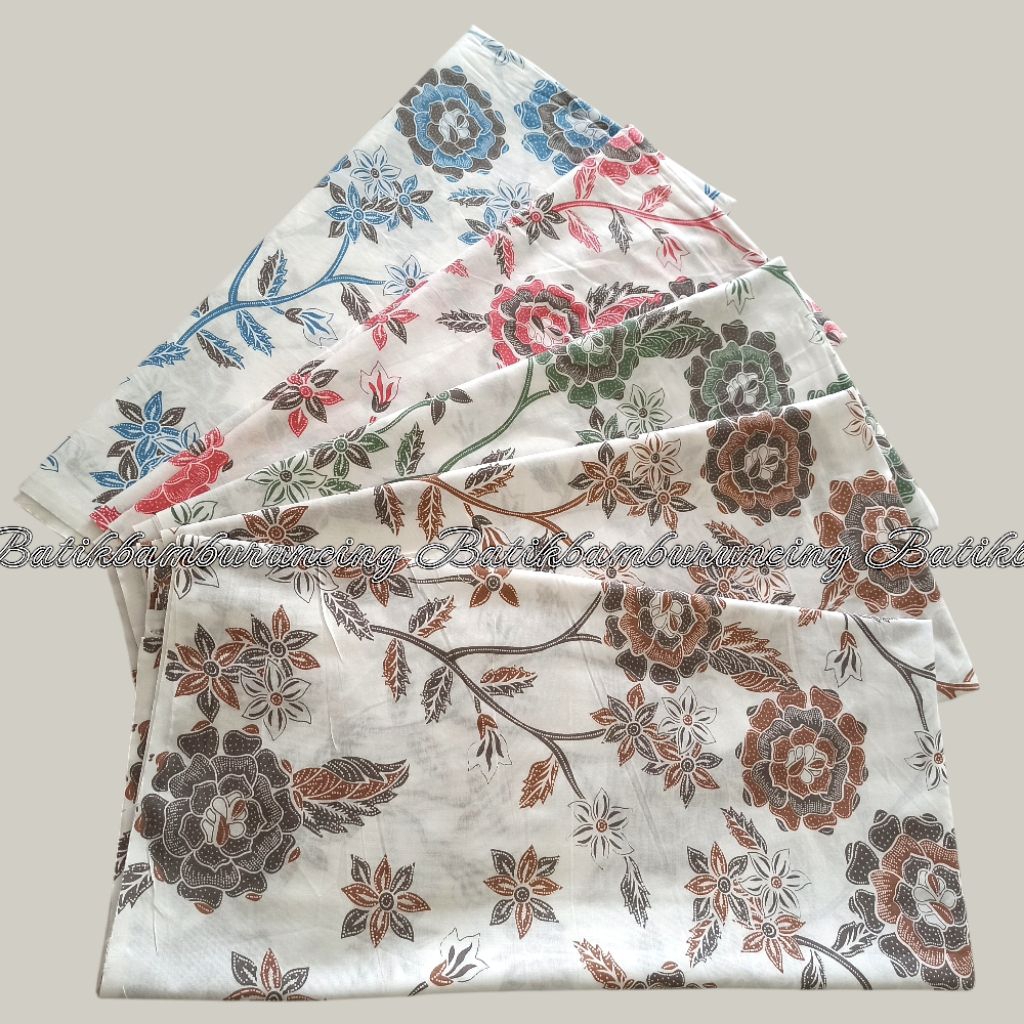 Jual kain teteron rayon motif bunga mawar dasar batik putih kain bahan ...