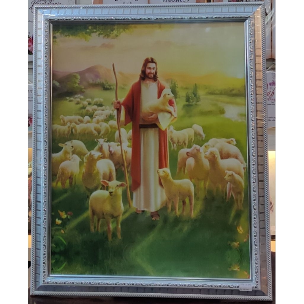 Jual PAJANGAN BINGKAI ROHANI GAMBAR TUHAN YESUS DAN KAWANAN DOMBA ...