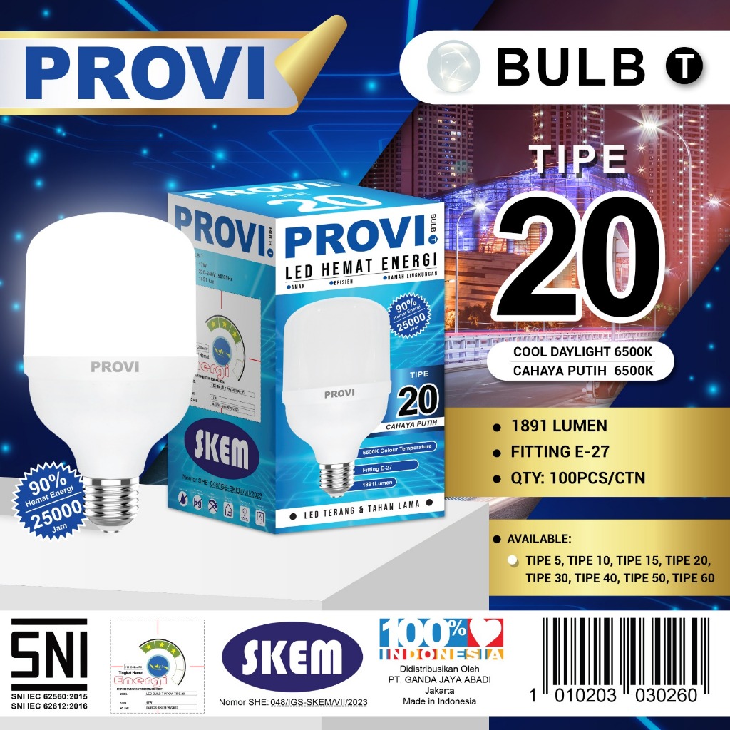 Jual Provi T 20w paket 10pcs - lampu led bulat PROVI TIPE 20 - lampu ...