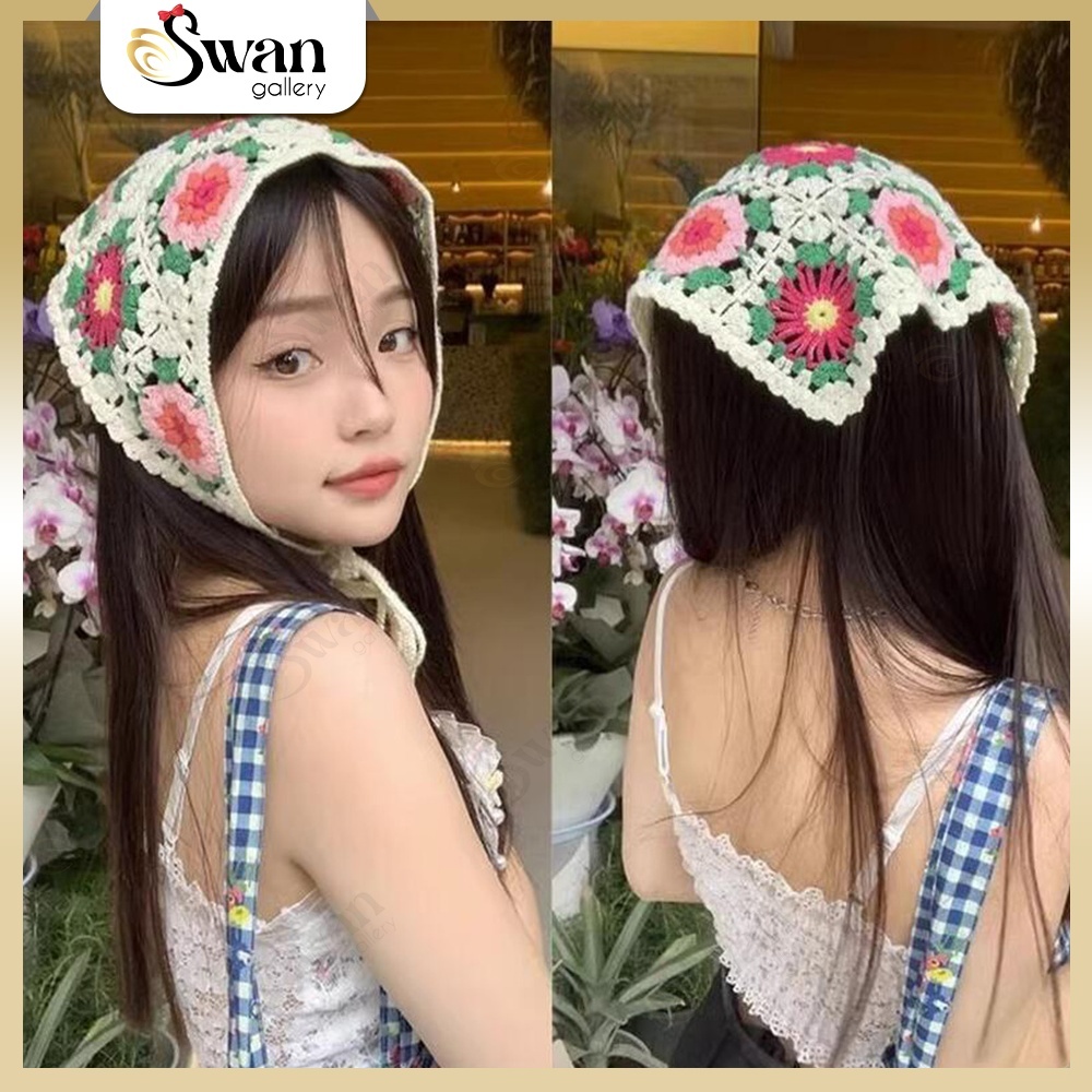 Jual Bando Syal Segitiga Gaya Korea Aesthetic Bandana Rajut Wanita ...