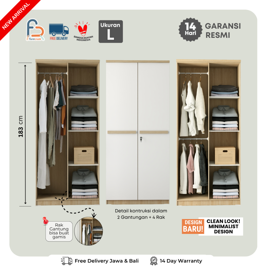 Jual Furnicrush Lemari Pakaian 2 Pintu / Lemari Baju 2 Pintu / Lemari ...