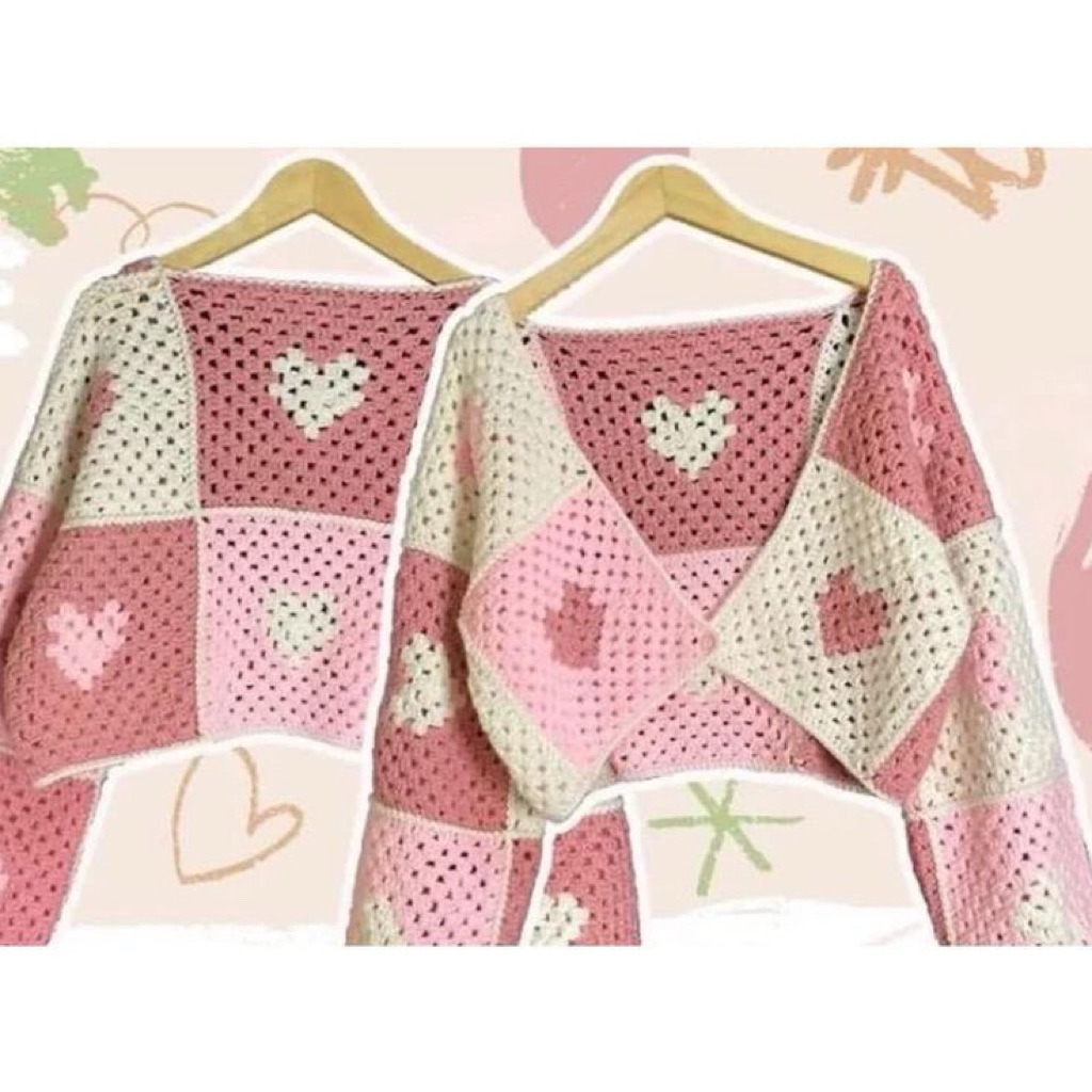 Jual [ Cardigan Crochet ] Heart Patchwork Cardigan Rajut Handmade ...