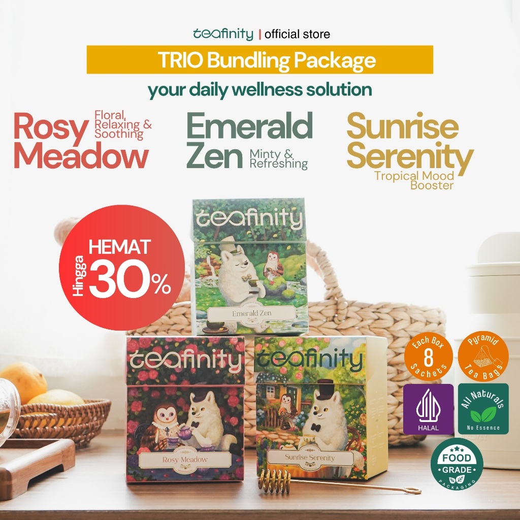 Jual Teafinity Trio Pack Sunrise, Emerald, Rosy | Black Tea Peach ...