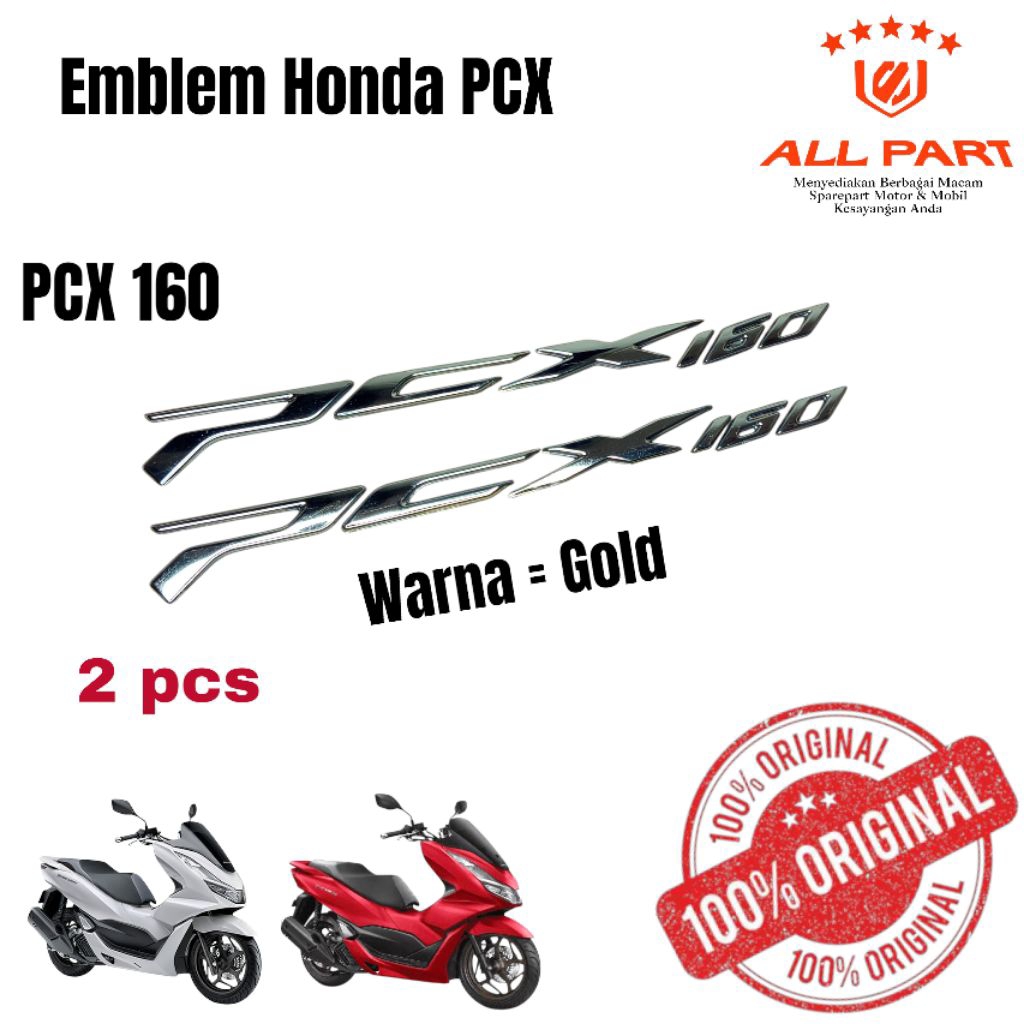 Jual ( ORIGINAL) Emblem tulisan honda PCX 160 gold kode K1Z | Shopee ...
