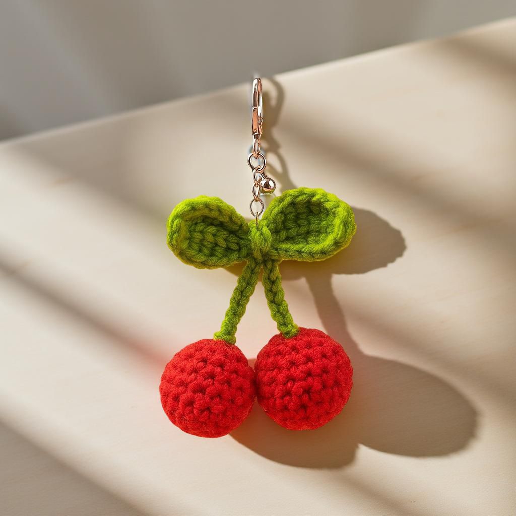 Jual Keychain Rajut Bentuk Buah Cherry Warna Merah Hijau – Gantungan ...