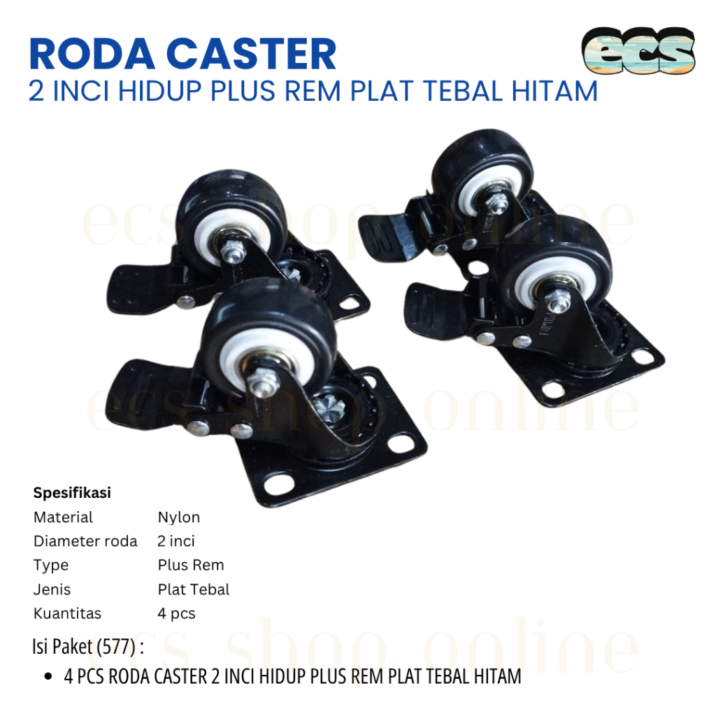 Jual RODA CASTER HITAM 2 INCI PLUS REM PLAT TEBAL ETALASE TROLI CASTER ...