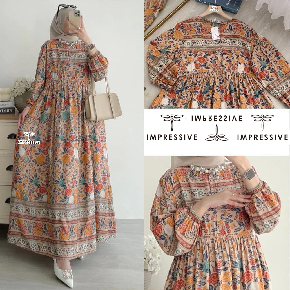Tampil Anggun dan Nyaman dengan Arsy Midi Dress Gamis Rayon Motif untuk Lebaran