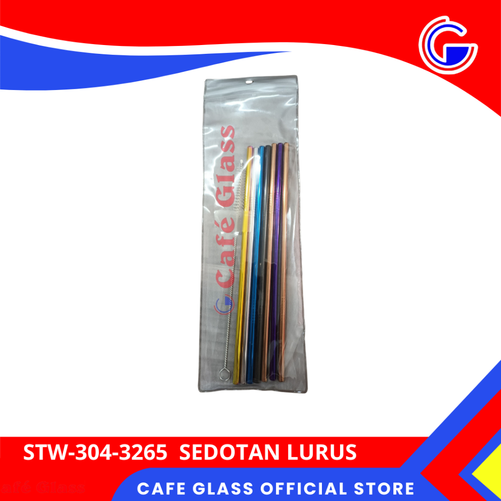 Sedotan Stainless Lurus Isi 7 Biji Set Sikat Sedotan / Sedotan Warna Warni Lurus Kecil