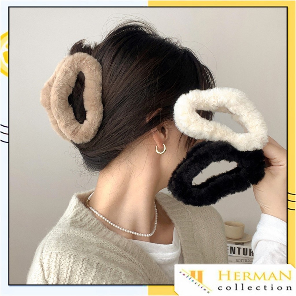 Jual HC Jepit Rambut Bulu Awan Besar Jedai Salon Fluffy Model Oval Bulu ...