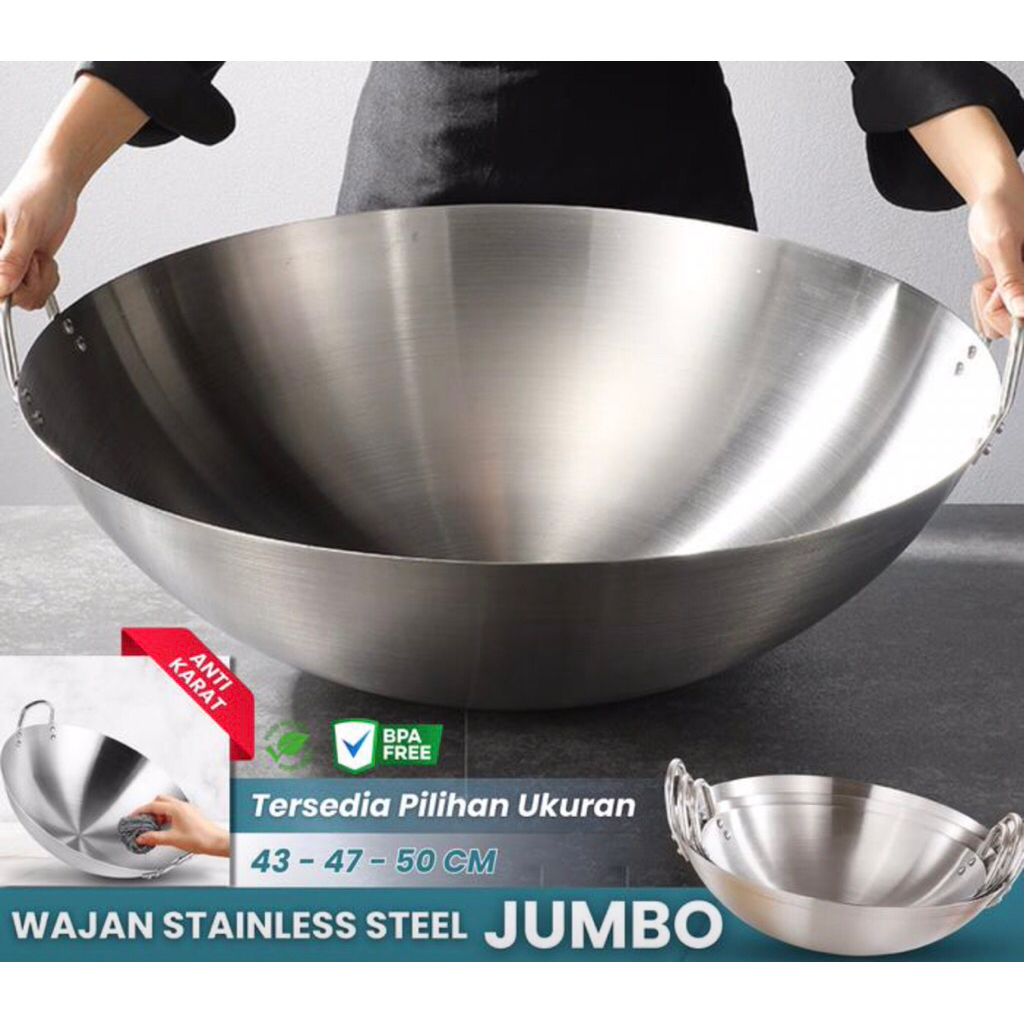 Jual wajan 75 cm wajan stainles steel sus 304 Tebal anti lengket anti ...