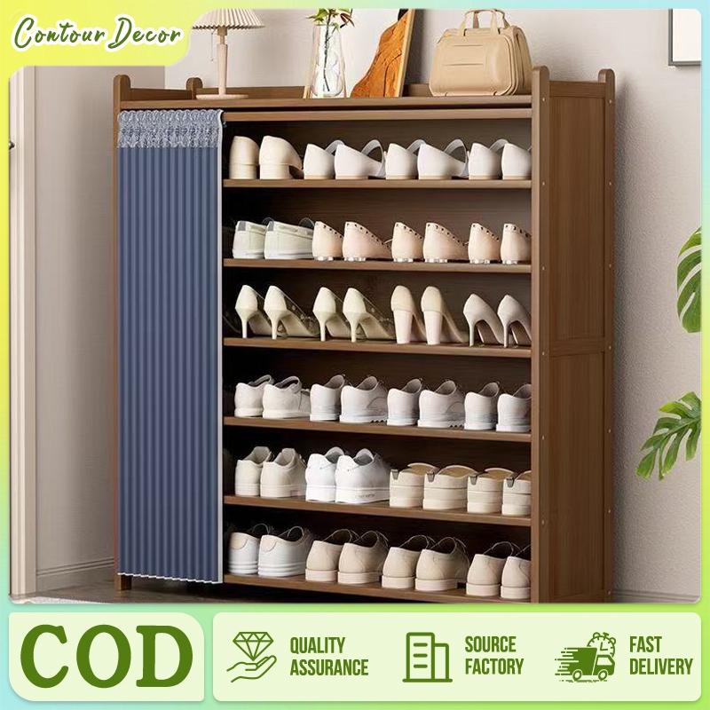 Jual Rak Sepatu Kayu 7 Susun Konsep Ruang Tamu - Pintu Tirai Biru Anti ...