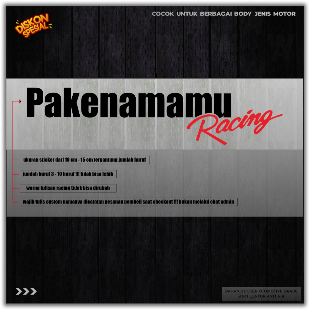 Jual STIKER NAMA RACING CUSTOM CUTTING STICKER UNTUK BODY MOTOR ATAU ...