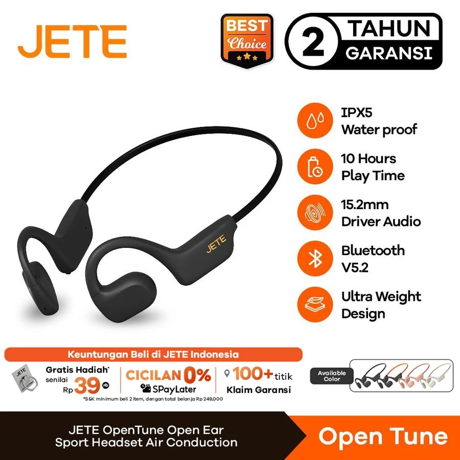 JETE OpenTune Open Ear Sport Headset Olahraga - Headset Lari - Air Conduction Garansi 2 Tahun