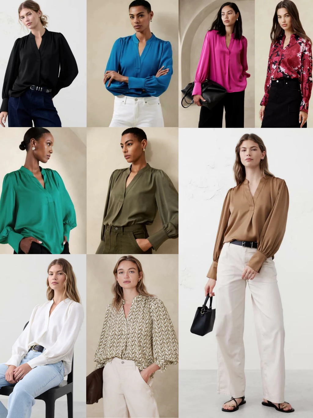 BR Volume-Sleeve Blouse  Blus Lengan Panjang Wanita V-neck - 8328