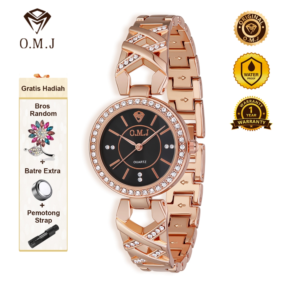 Jual G069 Jam Tangan Wanita OMJ Stainless Steel Tali Berlian Jam Tangan