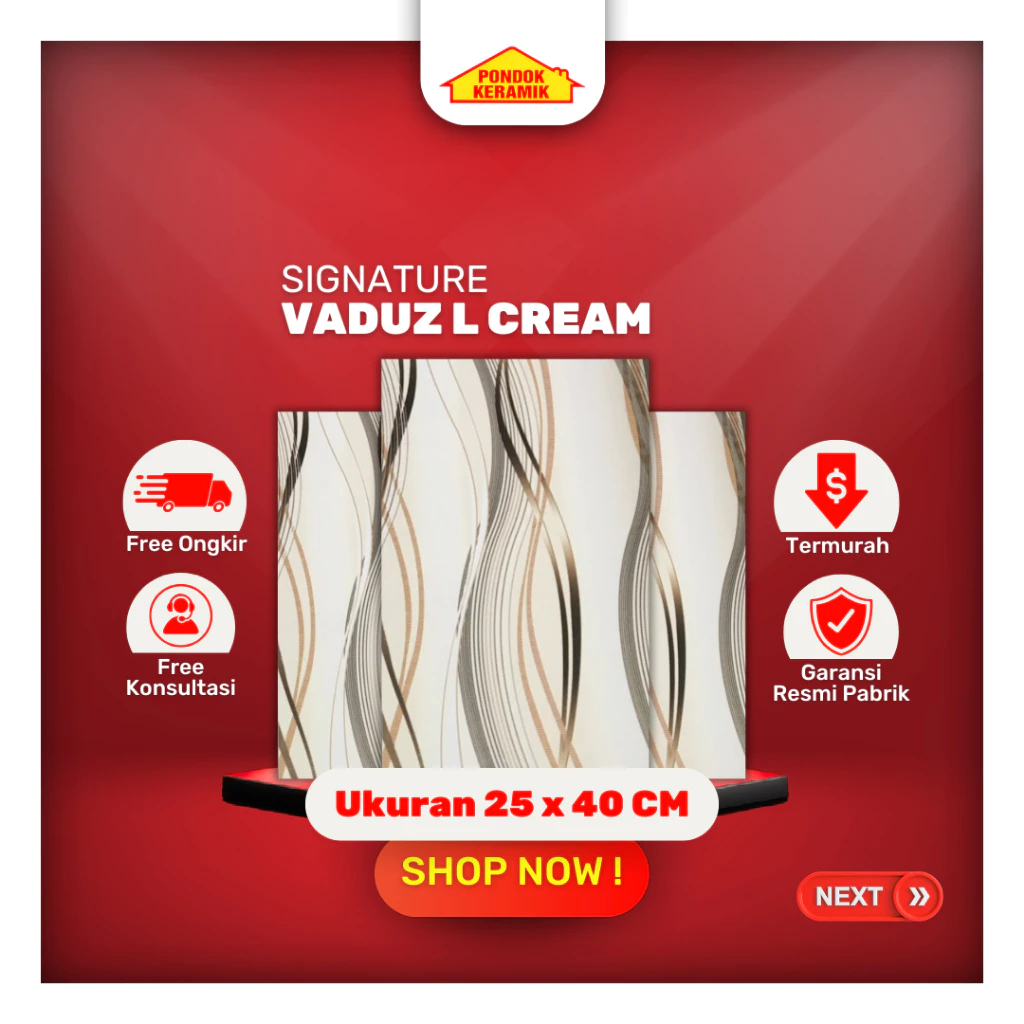 Keramik Dinding 25x40 Vadus L Cream Glossy Motif