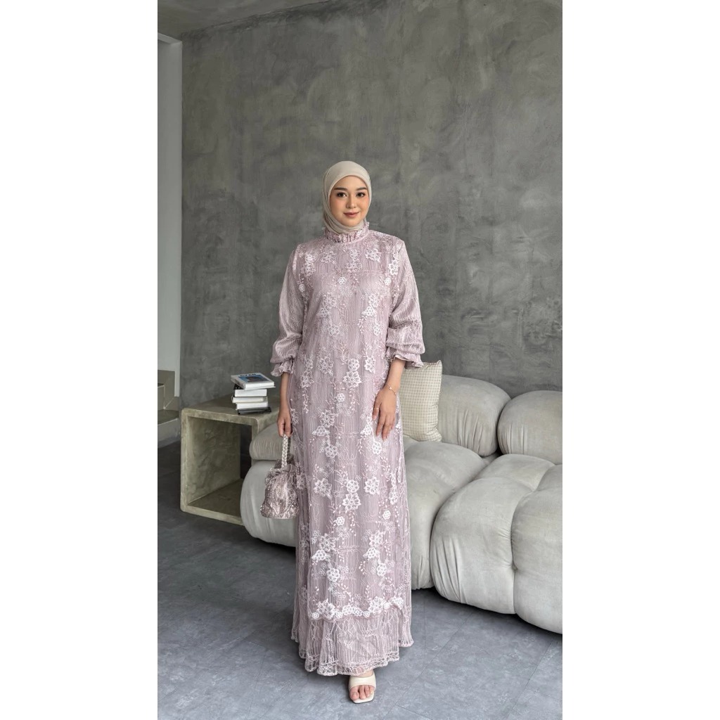 Jual Melisa Dress Brukat Chantily Mix Silk Baju Gamis Kondangan Wanita ...
