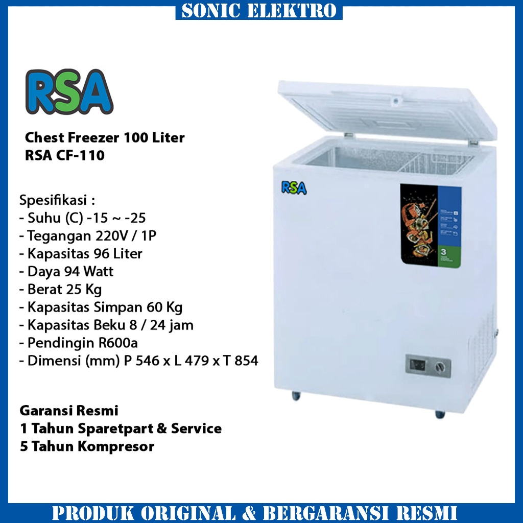 Jual Chest Freezer RSA CF110 100 Liter Garansi Resmi 5 Tahun | Shopee ...