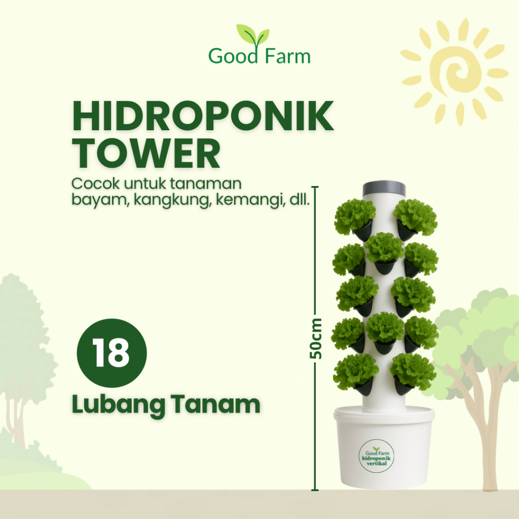 GoodFarm - Paket Hidroponik Tower 18 Lubang Siap Pakai