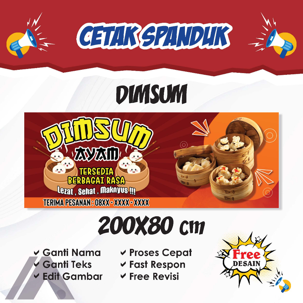 Jual Cetak Banner Spanduk DIMSUM 200x80 Bisa Custom | Shopee Indonesia