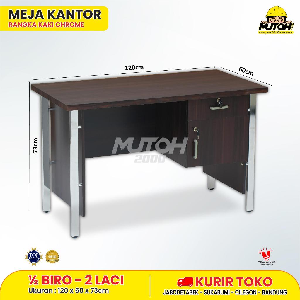 Jual Meja kerja kantor 1/2 Biro meja kantor 2 laci kaki chrome meja