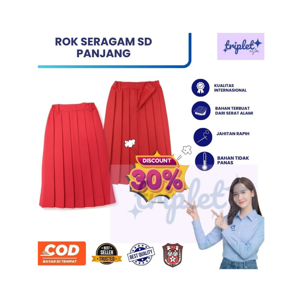 Jual Rok SD Rempel Panjang Merah || Rok SD Merah Nagata || Seragam ...