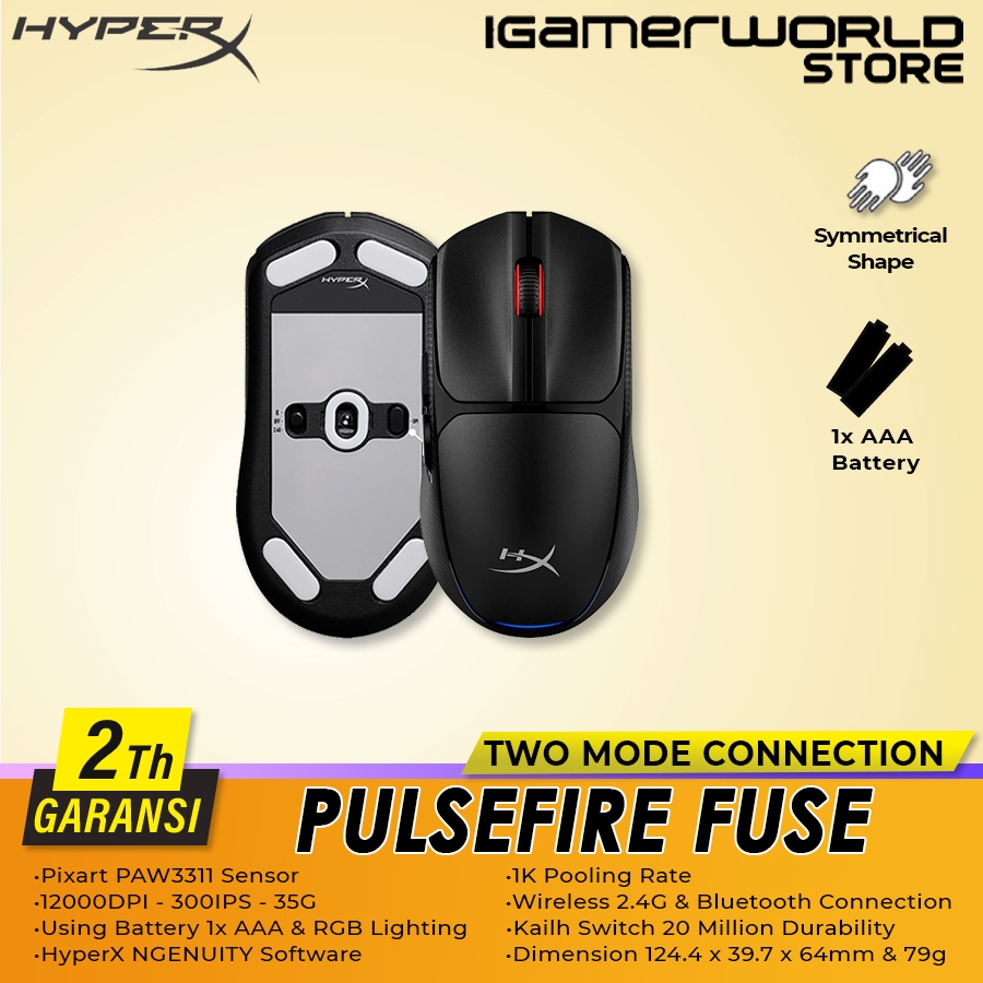 Jual HyperX Pulsefire Fuse Wireless Dual Mode Connection 12000 DPI 6 ...